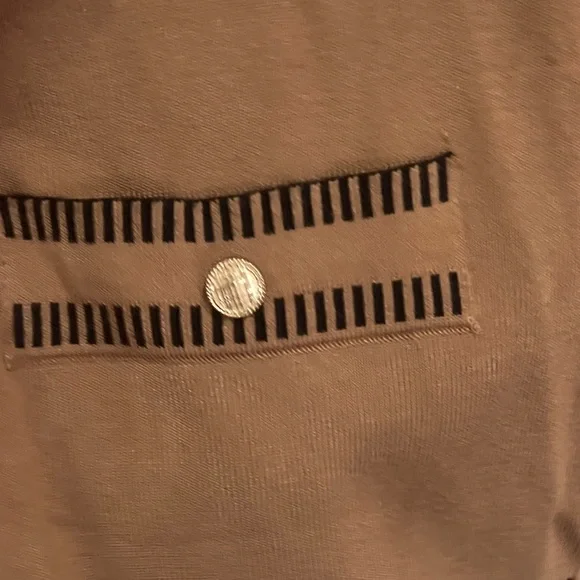 Adrianna Papell Camel Cardigan with Black Trim and Gold Buttons - Picture 4 of 6